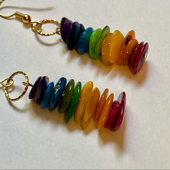 Rainbow Mother Of Pearl Dangle Earrings - Picture 4 of 5